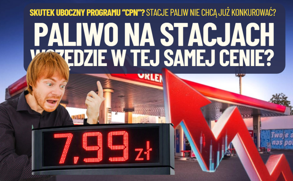 Benzyna wszędzie po 7,99 zł. Zmowa cenowa, czy „przyzwyczajenie” po rządowym CPN-ie? Dlaczego stacje paliw straciły ochotę do konkurowania?